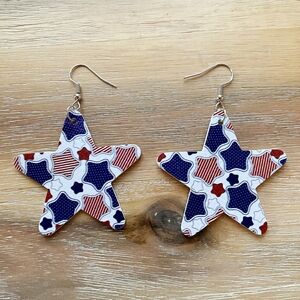 Pair Red White & Blue Star Shaped Flag Earrings  ear rings American